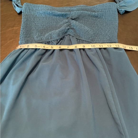 Elegant Teal Off-Shoulder Maxi Dress w/ Side Slit size Small - Picture 4 of 13